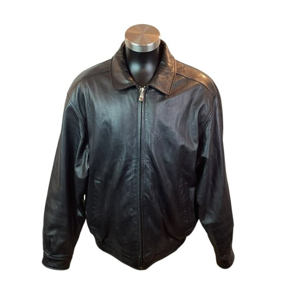 Croft & Barrow Mens Large Soft Leather Aviator Bomber Racer Dress Jacket Black - Picture 2 of 9